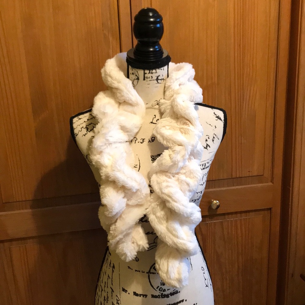 White fuzzy scarf